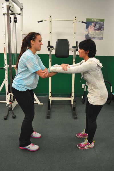 Maria Keller (right) with customer